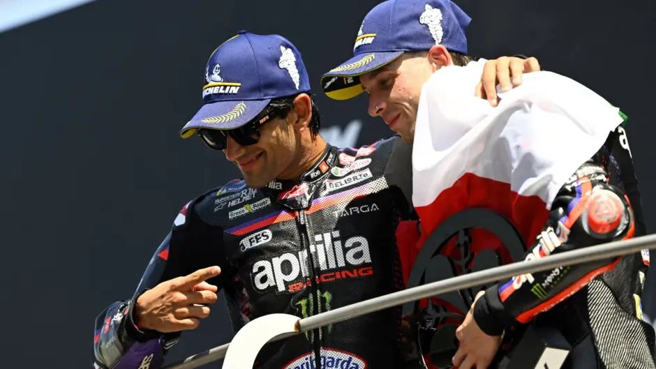 Jorge Martin (left) cheering Marco Bezzecchi (right)